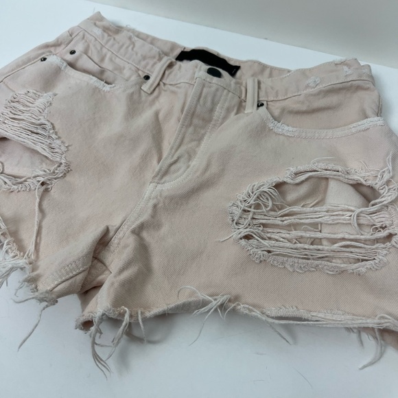 Alexander Wang Romp Denim Shorts Pale Pink Distressed Ripped Festival High Waist - Picture 7 of 12